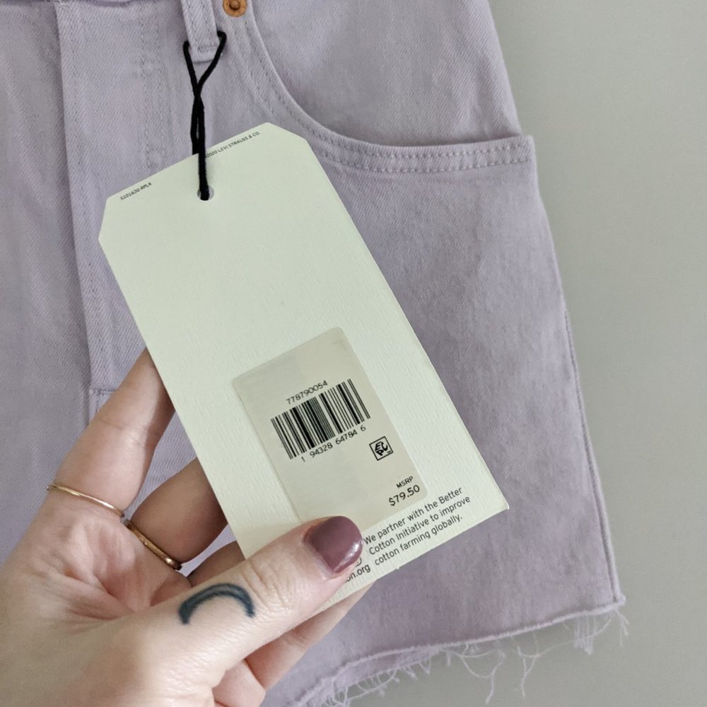 New Levi's Ribcage Chalky Lavender Frost Pastel Purple Cutoff Jean Denim Shorts - Picture 5 of 10
